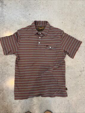 Howler Brothers H+B Ranchero Polo – Size M – Charcoal/Rust/Gold Geo Print
